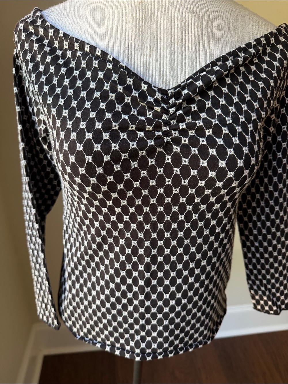 Free People Black & White Off-Shoulder Geometric Knit Top